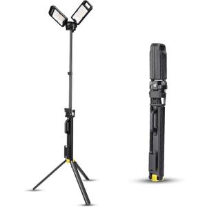 7000K LED Work Light with Telescoping Tripod - Wide 120M Illumination Distance,10000 Lumen Dual-Head Work Light with Stand & 8 FT Power Cord for Outdoor,120V/60Hz AC