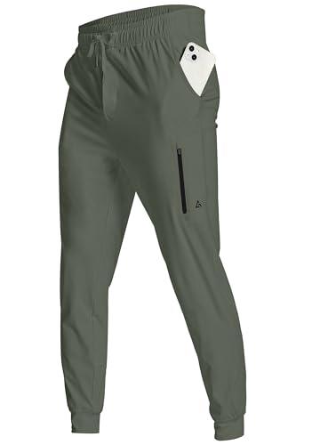 YOVVI Men's Athletic Joggers Stretch Sweatpants with Zipper Pockets Lightweight Running Workout Gym Track Golf Jogging Training Sweat Pants for Men(Light Army Green,XS)