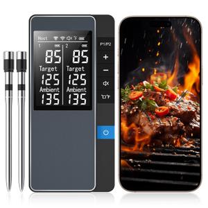 Smart Bluetooth Wireless Meat Thermometer, Real-Time Monitoring Control Digital Thermometer with Smart App, 2 Meat Probes IP67 Waterproof High Accuracy Perfect for BBQ, Oven, Grill & Smoker