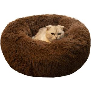 BODISEINT Modern Soft Plush Round Pet Bed for Cats or Small Dogs, Mini Medium Sized Dog Cat Bed Self Warming Autumn Winter Indoor Snooze Sleeping Cozy Kitty Teddy Kennel (20'' D x 8'' H, Chocolate)