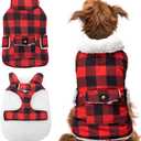 Dog Winter Coat - Windproof Fleece Warm Thick Dog Jacket Clothes for Cold Weather - Plaid Pet Vest Coat Outfits for Small Medium Large Dogs - Indoor & Outdoor Use (L) (Red)