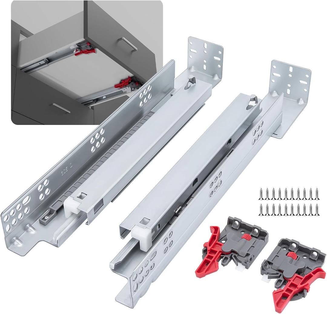 LONTAN Undermount Soft Close Drawer Slides 18 Inch Hidden Bottom Mount Full Extension Cabinet Rails with Rear mounting Bracket and Locking Devices 1 Pair Concealed Drawer Runners 100lb Load Capacity