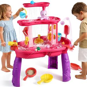 FRUSE Water Table for Toddlers 3-5,3-Tier Kids Water Table with Accessories,Activity Table for Summer Beach Backyard,Outdoor Toys Water Play Table for Toddlers Kids Boys Girls Age 3 4 5 6 7 8