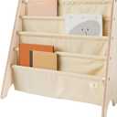 3 Sprouts Kids Bookshelf with Recycled Fabric - 4-Tier Sling Storage for Kids Rooms Holds 35 Titles - Toddler Organizer for Ages 3+ - Beige