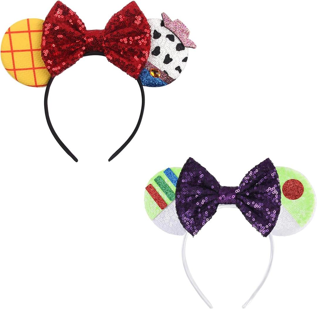 Girls Mouse Ears Headband Set - Hair Bands, Bows, Princess Headwear for Cosplay, Halloween, Birthday Party