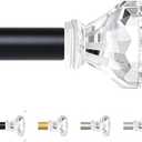 TVWOO Black Decorative Crystal Curtain Rods 18 to 45 Inch:Heavy Duty Adjustable Window Curtains Rods for Living Room Bedroom,Matte Black Modern Acrylic Drapery Rods with Clear Bling Diamond Finials