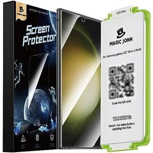 MAGIC JOHN 2 Pack for Samsung Galaxy S23 Ultra Screen Protector [PET Film Material Not Glass] 6.8 inch,[100% Fingerprint ID Compatible] Easy Installation Tray, Shock-Resistant, 3D Curved, Bubble Free, Scratch Proof, HD Clear, Case Friendly