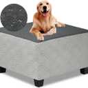 Ottoman Cover Square,Waterproof Square Ottoman Covers Thick Slipcover for Living Room,Washable Storage Footstool Furniture Protector for Dogs,Pets,Dark Grey,Medium (M Length&Width:33"-37",Height:14"-20")