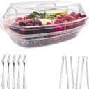 Large Ice Serving Tray for Parties with 5 Stainless Steel Forks and 3 Tongs, Chilled Veggie Fruit Tray, Shrimp Cocktail Serving Dish, Appetizer Serving Platter with Lid and 4 Compartments