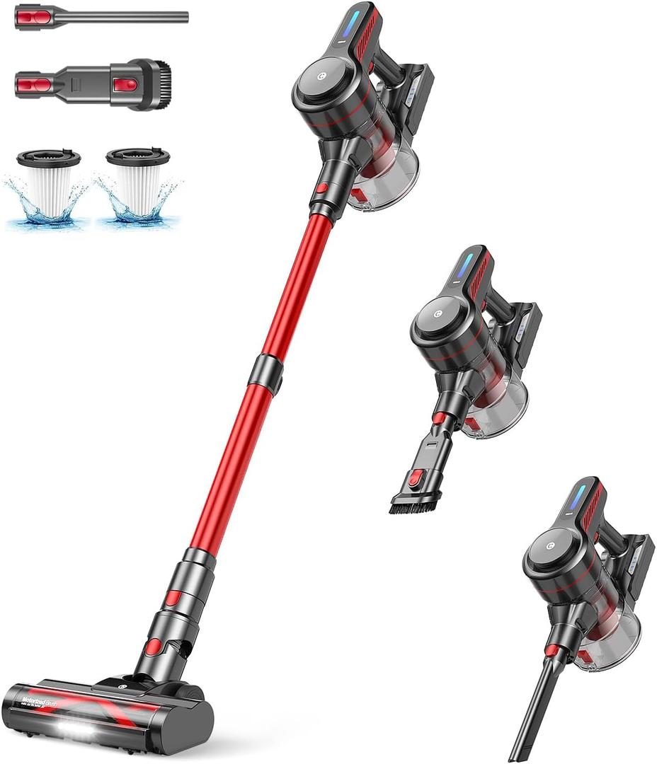CHEBIO Cordless Vacuum Cleaner, Stick Vacuum with Powerful Suction, 45Mins Runtime Vacuum Cleaners for Home, Anti-tangle and Self-standing, 6 in 1 Lightweight Vacuum for Hardwood Floor Carpet Pet Hair