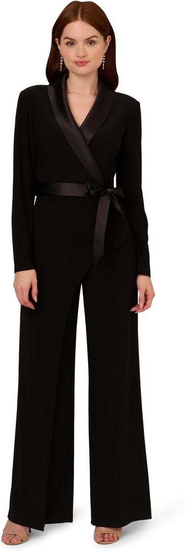 Adrianna Papell Jersey Combo Tuxedo Jumpsuit, Black (Black) Size 12