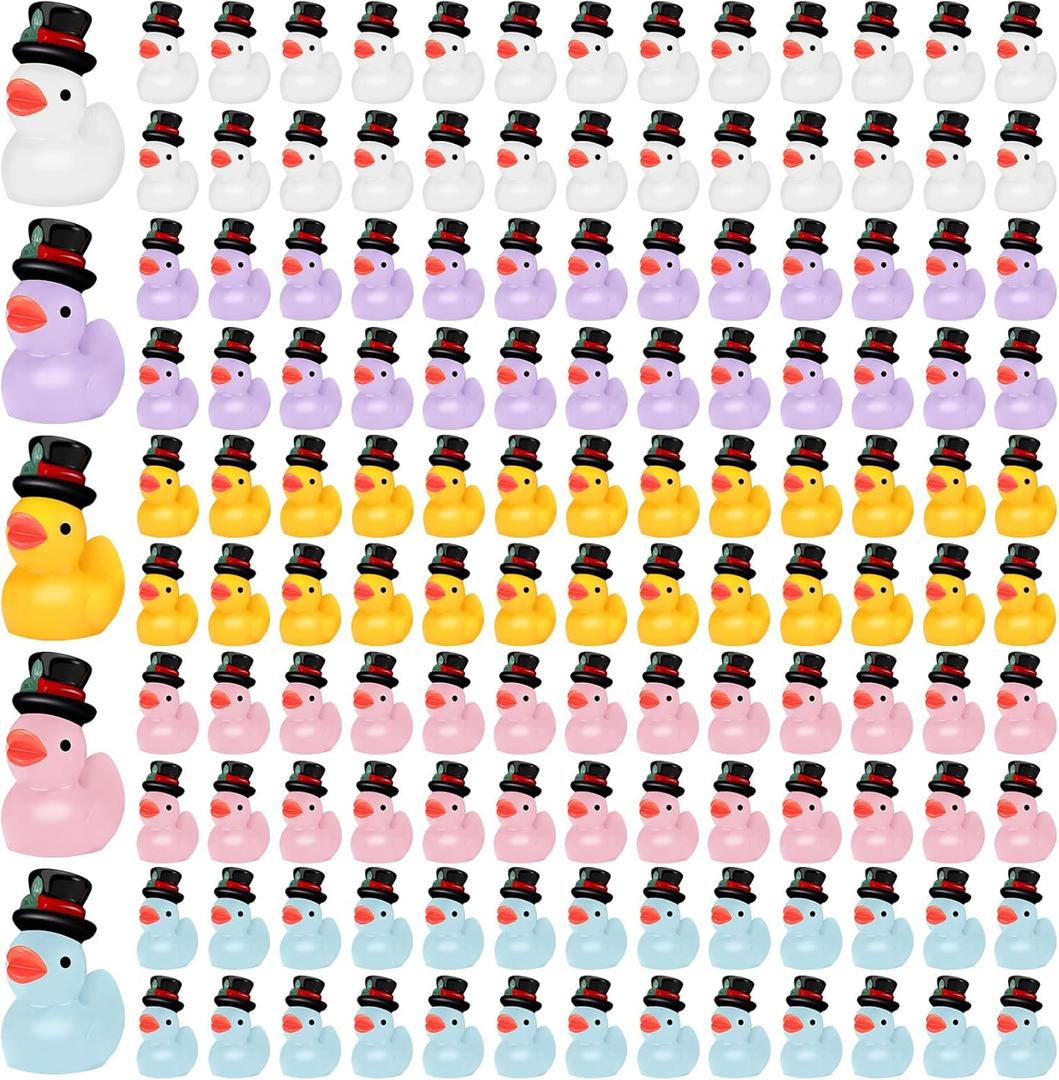 Soulchen 45 Pcs Christmas Mini Resin Ducks Tiny Snowman Ducks Bulk Small Figurine Winter Xmas Duck Miniatures for Gift Landscape Decoration Garden Accessories Party(Yellow, White, Pink, Purple, Blue)