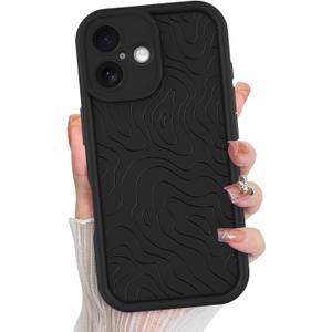 MZELQ for iPhone 17 Case 2025 Case, Silicone Wave Ripple Cute Pattern, Camera Protection Soft Slim Shockproof for Girls Women -Black