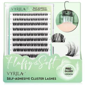 Self-Adhesive Lash Cluster, 100pcs Pre-Glued Clusters, Pop-On Faux Eyelashes, 3D Band D Curl Natural Look Lahses, Easy to Apply, Reusable 0.05mm Eyelash Extensions (Green Joy-D-0.05-10-16mix)