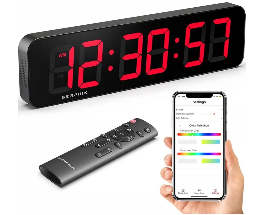 15.2" Large Digital Wall Clock with Seconds, App & Remote Control, Customizable RGB Colors, Alarms, Stopwatch, Countdown, Timer Clock for Home Gym Living Room Office Garage Decor