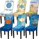 Moukeren 6 Pcs Passover Chair Covers Removable Washable Stretch Polyester Spandex Slipcovers Star of David Parson Jewish Holiday Chair Protector for Passover Home Dining Room Ceremony Party Decoration