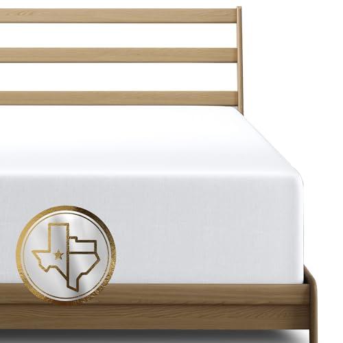 TEXAS LINEN CO. Premium Egyptian Cotton Twin Size Fitted Sheet Only - 22" Extra Deep Pocket Twin Fitted Sheet (White), Easy Snug Fit, Soft Cooling Sateen, Luxury Bottom Sheets for Dorm Room