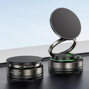 Vacuum Magnetic Car Phone Mount - 360 Rotatable & Dual-Axis Adjustable, Suction Cup Magnetic Phone Holder for Dashboard/Windshield/Sumooth Surface, Suitable for All Phones