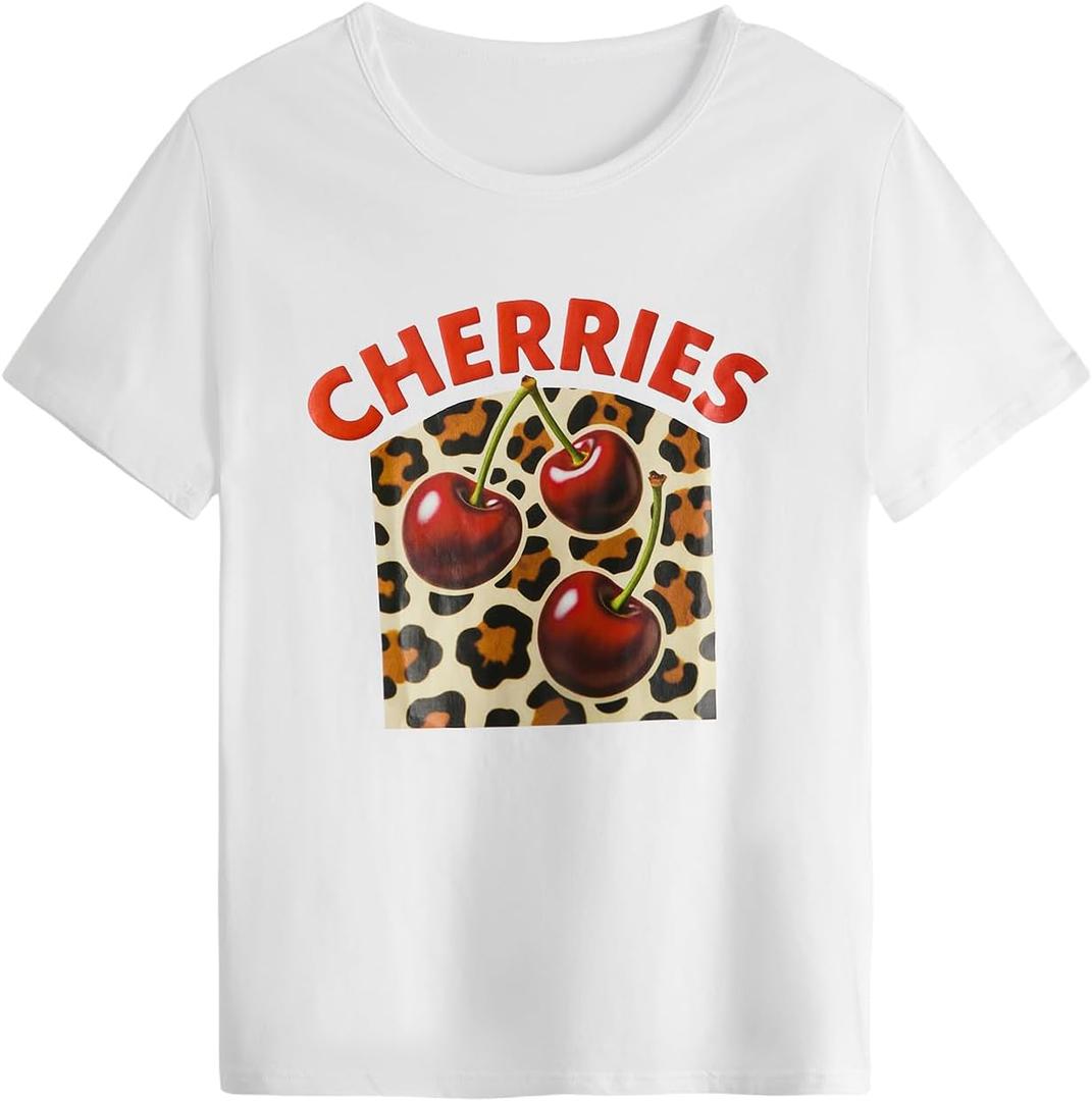 SOLY HUX Women's Vintage T-Shirt Short Sleeve Leopard Graphic Tees Crew Neck Streetwear Shirts (White, M)