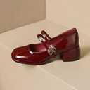 Stunner Women's Chunky Low Block Heels Dress Pumps Comfortable Closed Square Toe Mary Jane Pumps Wine Red 41(8.5)