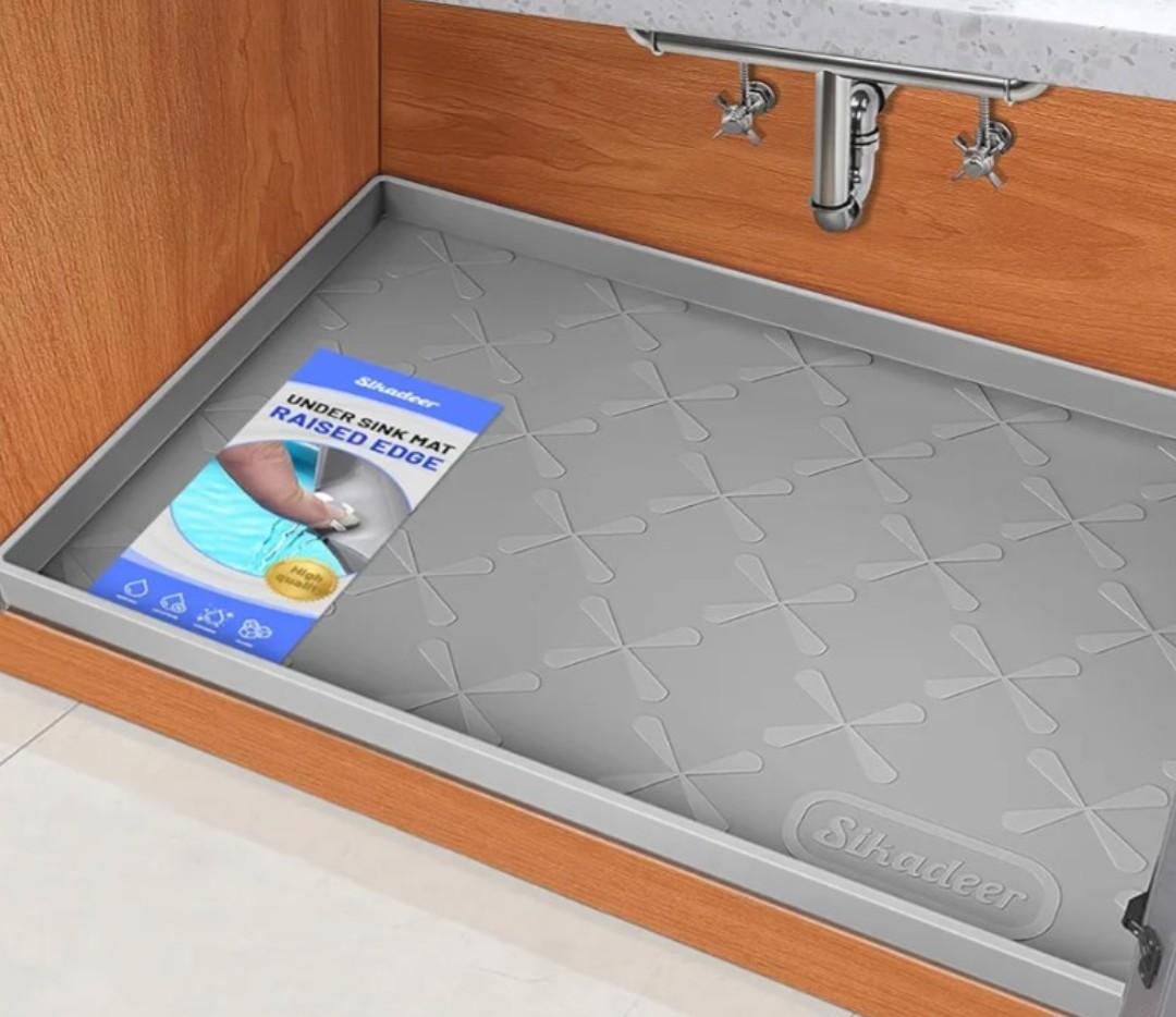 SIKADEER 34" x 22" Under Sink Mat Waterproof, Silicone Mat Kitchen Drawer Shelf and Cabinet Liner, Sink Protector for Kitchen Organizers and Storage, Boot Tray Pet Food Mats