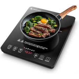 AMZCHEF Portable Induction Cooktop 20 Temperature & Power Levels, 1800W Induction Stove Burner with 6.8" Heating Coil, Low Noise Hot Plate Single Electric Cooktops Countertop Stove with Timer