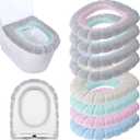 Moukeren 8 Pcs 11.8 Inch Thicker Bathroom Toilet Seat Cover Pads Soft Comfortable Toilet Seat Cushion Cover Stretchable Toilet Seat Warmer Easy Installation Cushioned Lid Covers (Simple Colors)