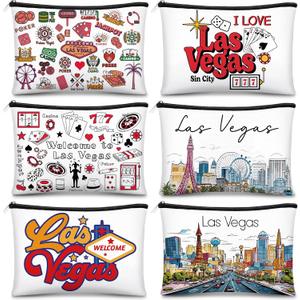 Reginary 6 Pcs City Cosmetic Bag Souvenir Gifts New York Zipper Pouch Chicago Souvenir Seattle Boston Nashville London Paris Italy Alaska Gifts Memento for Women Traveler(Las Vegas)