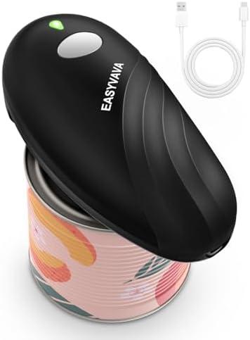 Easyvava Electric Can Opener for Seniors,Automatic Can Openers Smooth Edge for Kitchen, 2000mAh Rechargeable One-Touch Handsfree Portable for Any Size Cans (Black)