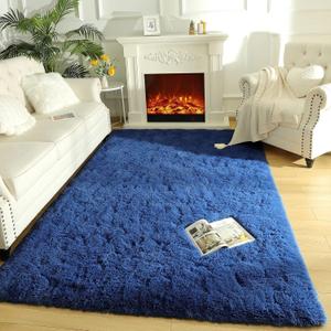 LOCHAS Ultra Soft Indoor Modern Area Rugs Fluffy Living Room Carpets for Children Bedroom Home Decor Nursery Rug 8 x10 Feet, Light Navy (8' x 10')