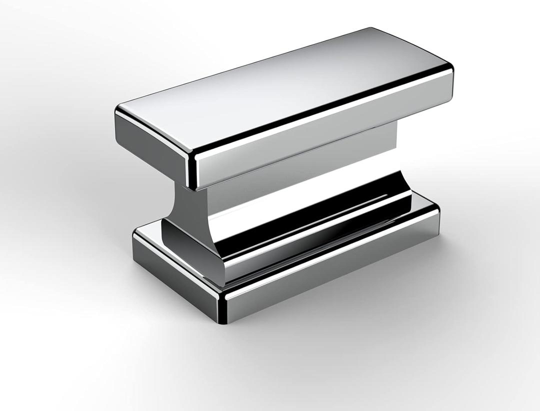 Amerdeco 10 Pack Polished Chrome Cabinet Knobs 1.46 Inch(37mm) Single Hole Cabinet Handles Rectangle Dresser Knobs Drawer Knobs and Pulls for Bathroom Cabinets