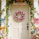 20 Inch Tulip Wreath for Front Door, Spring Summer Wreath with Pink White Purple Artificial Flowers, Valentines Day Wreaths for Wedding Gifts Window Wall Festival Decorations