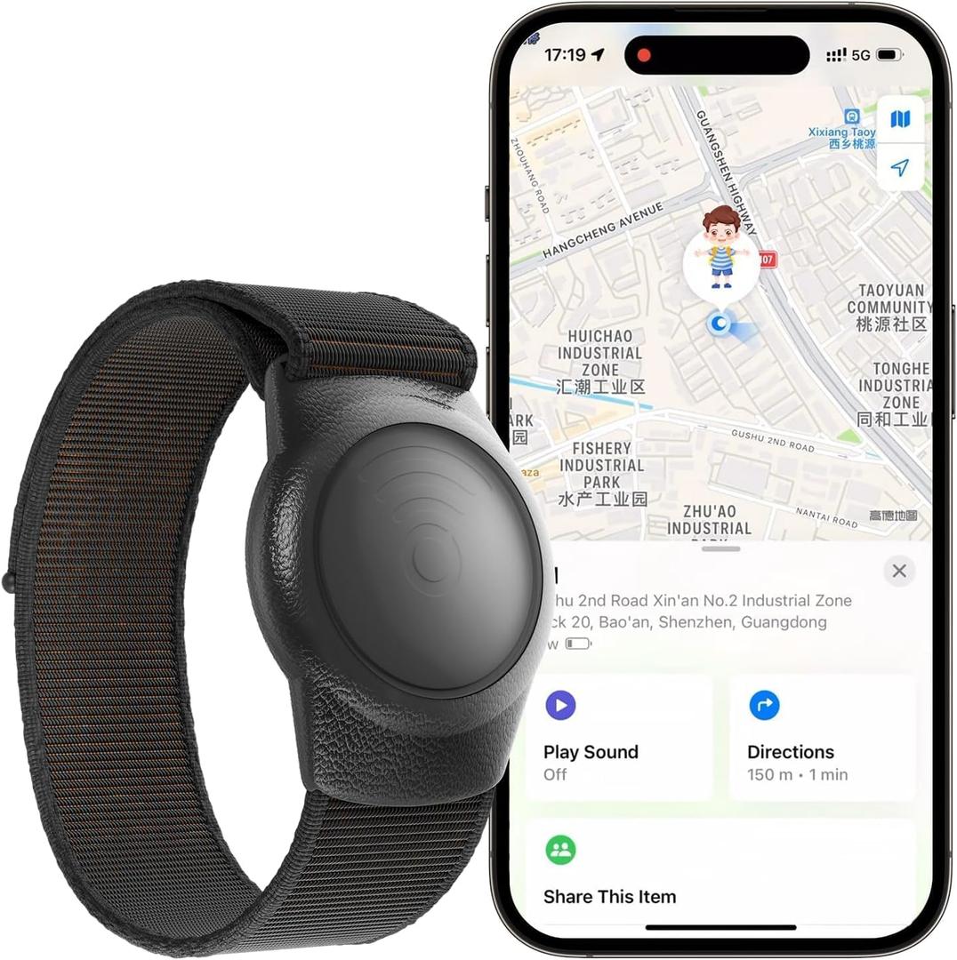 GPS Tracker for Kids, Teen, Special Needs, and Elderly, Works with Find My (iOS Only) APP, Waterproof, No Monthly Fee (Black)