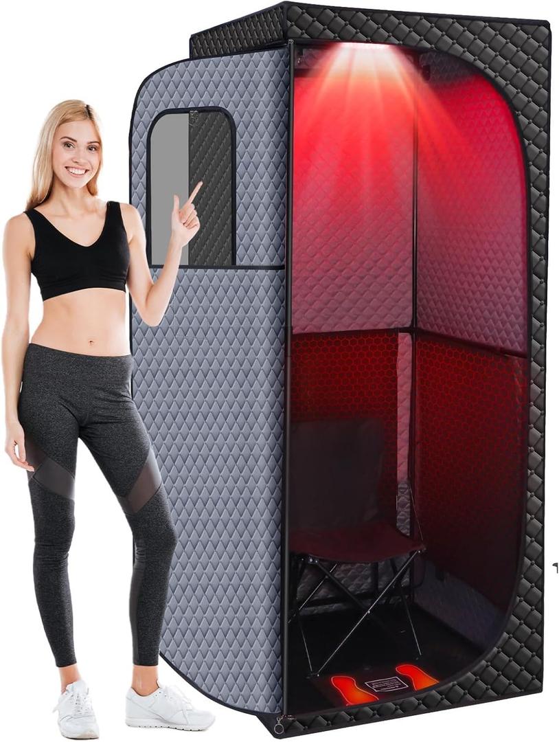 Dry Infrared Sauna, Saunas Box with Red Light Therapy for Relaxation, Detox and Muscle Relief, 9 Levels Home Saunas with Carbon Crystal Heating, Portable Sauna for Home, Bedroom, Living Room, Large