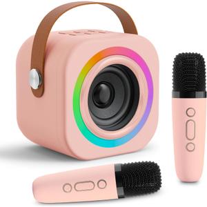 Mini Karaoke Machine for Kids with 2 Wireless Mics,TOP Singing Toys Birthday Gifts Ideas for Girls Ages 3,4,5,6,7,8,9,10,11,12+ Years Old,Great Gift Ages Girls,Boys Trend Party (pink)