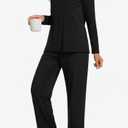 Aodemo Women's Fall 2 Piece Pajama Sets, Long Sleeve Keyhole Lounge Sleepwear Ladies Pjs Sets with Pockets Size 2XL