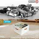Shoe Organizer for Closet with Adjustable Dividers & Clear Cover - Fits up to 16 Pairs, Foldable Storage Box (Beige)