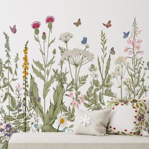 Zonon 6 Pcs Flowers Wall Decals Stickers Vinyl Removable Peel and Stick Colorful Dragonflies Floral Wall Murals Decor for Bedroom Living Room Nursery (Olive Green Flowers)