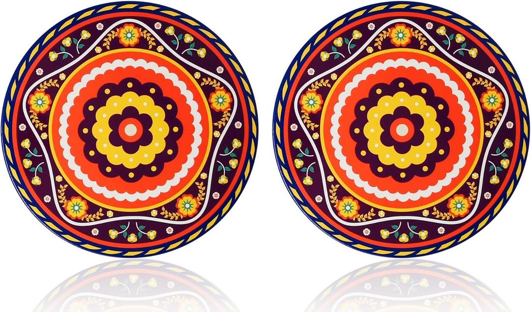 Ceramic Stone Trivets for Hot Pots and Pans, Hot Pads, Trivets for Hot Dishes, Plant Trivet with Beautiful Pattern and Cork Base, Gifts for Friends, Round 7.9 Inch, Set of 2, Orange