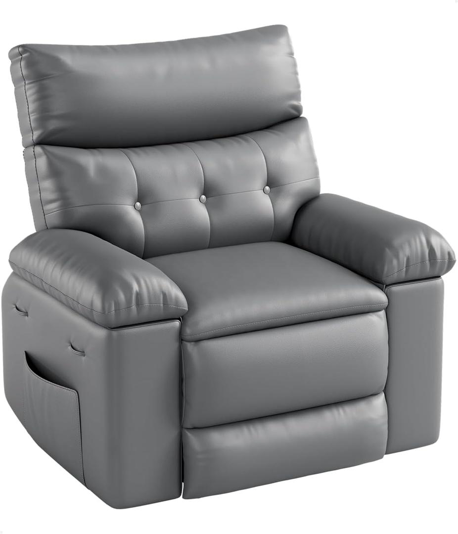 GarveeHome Oversized Recliner Chair - PU Leather Manual Recliner for Adults, Lazy Chair with 1.5X Sponge Comfort Arm and Back for Living Room, Bedroom