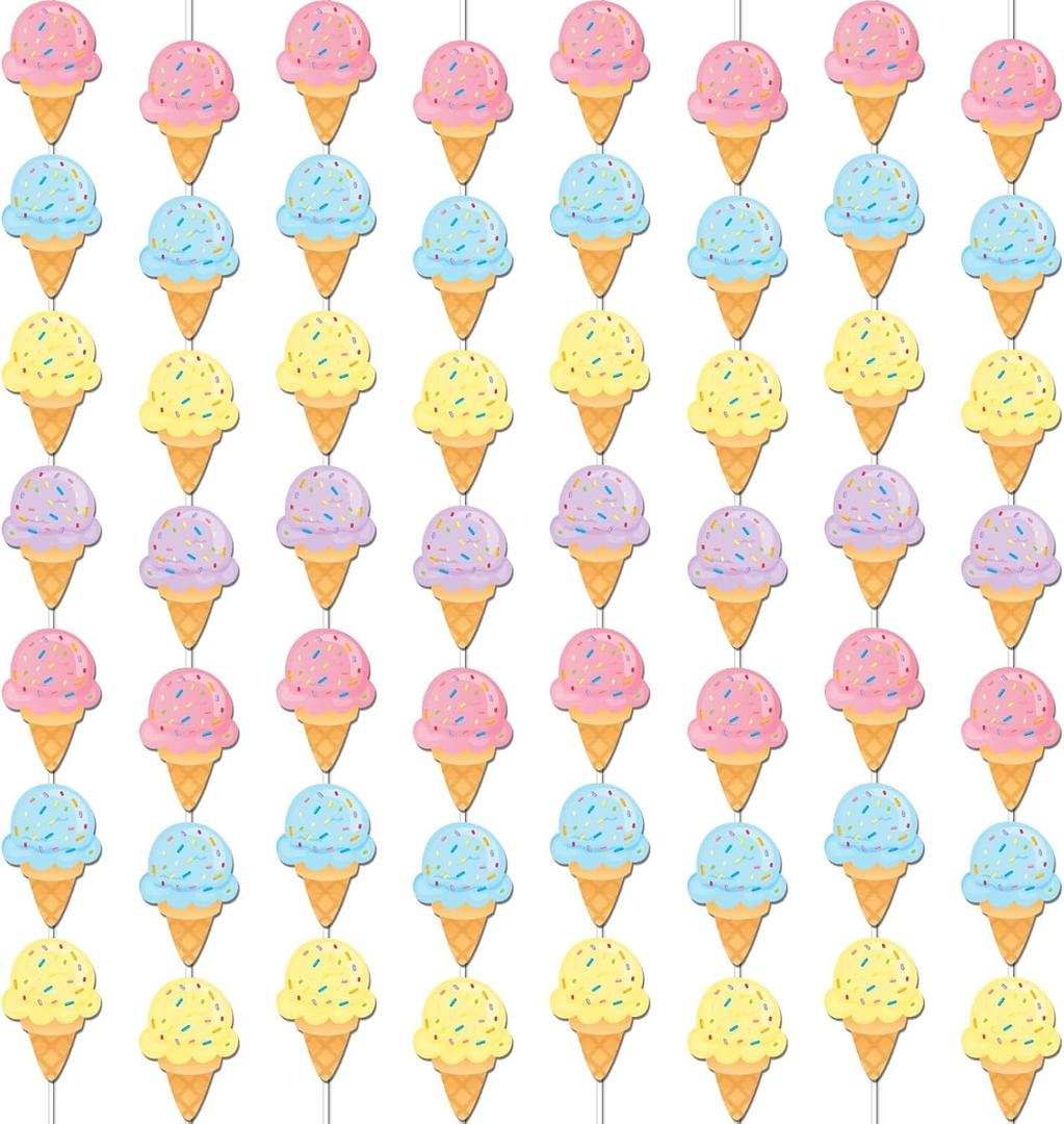 12 Pcs Ice Cream Birthday Party Decorations Pastel Banners Garland Kit Ice Cream Themed Hanging Swirls Streamers Birthday Party String for Summer Beach Baby Shower 1st Girl Favor Party Supplies Decor