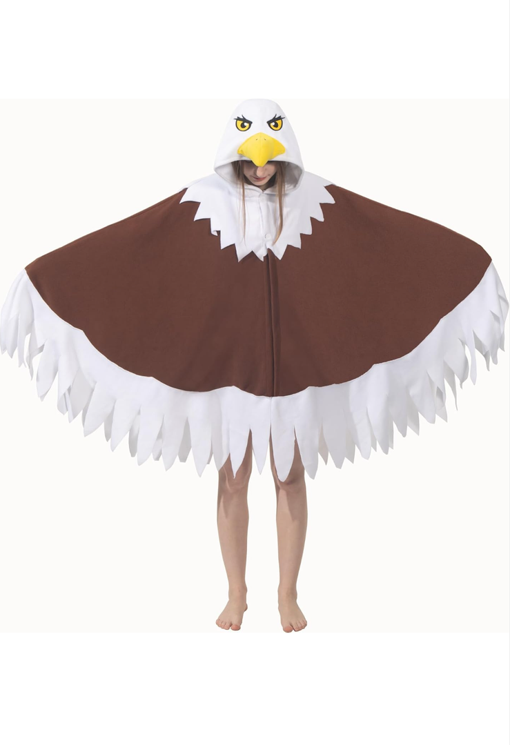 Cozy Bird Costume - Bald Eagle, Owl, Snowy Owl Cosplay Hooded Cape Halloween 4th of July Costume for Women and Men