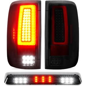 LED Tail Lights + 3rd Brake Light Compatible with Ford F150 2004-2008 Fleetside/Styleside Bed Model (Fit Factory Halogen Type) Rear Brake Lamp Taillights Assembly, Black Housing Smoke Lens