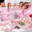 Pickmesh 194 Pcs Cherry Party Decorations for 24, Pink Cherry Bow Paper Plates and Napkins Cups Tablecloth Cutlery Coquette Gingham Tableware Set for Baby Shower Birthday Party Supplies