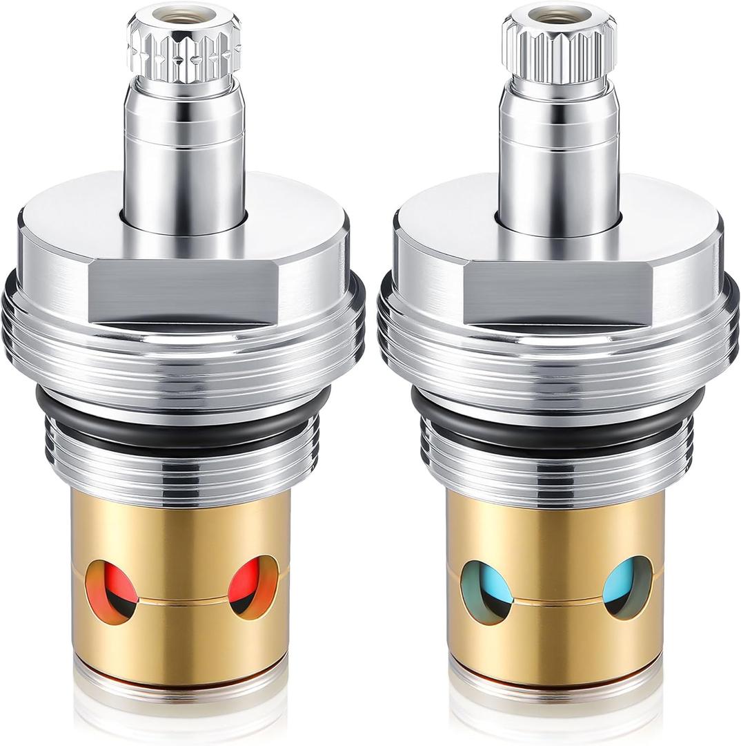 Enhon Hot and Cold Stem Compatible with 6N-7H and 6N-7C, Stem with Bonnet & Cap Compatible with Kohler Tub and Shower Faucets, for 2 Handle Faucets, Brass and Chrome, Set of 2