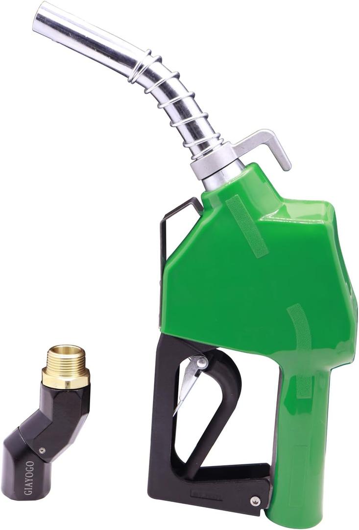 3/4" Inch Green NPT Automatic Shut-Off Fuel Nozzle,Fuel Hose Swivel,High Flow,BP Hand Guard,Hanging Hook 13/16"Spout,16GPM,Fuel Transfer Pump Diesel Gasoline Nozzle,Cold Weather Applications