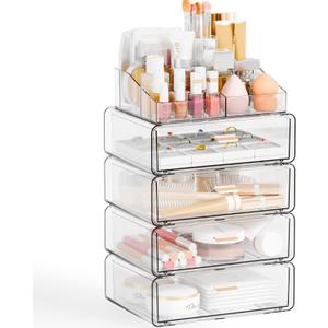 Yieach Clear Acrylic Makeup Organizers Countertop for Dresser,Desk,Bathroom Vanity,5Tier Stackable Make up Holders and Makeup Cabinet,Tiered Cosmetic Storage and Make up Containers for Palette,Brush