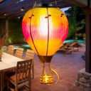 Large Solar Hot Air Balloon Lantern with Flame, Colorful Glass Hanging Balloon Lanterns Outdoor Waterproof Garden Decor for Yard Patio, Birthday Mother's Day Gifts for Women Mom