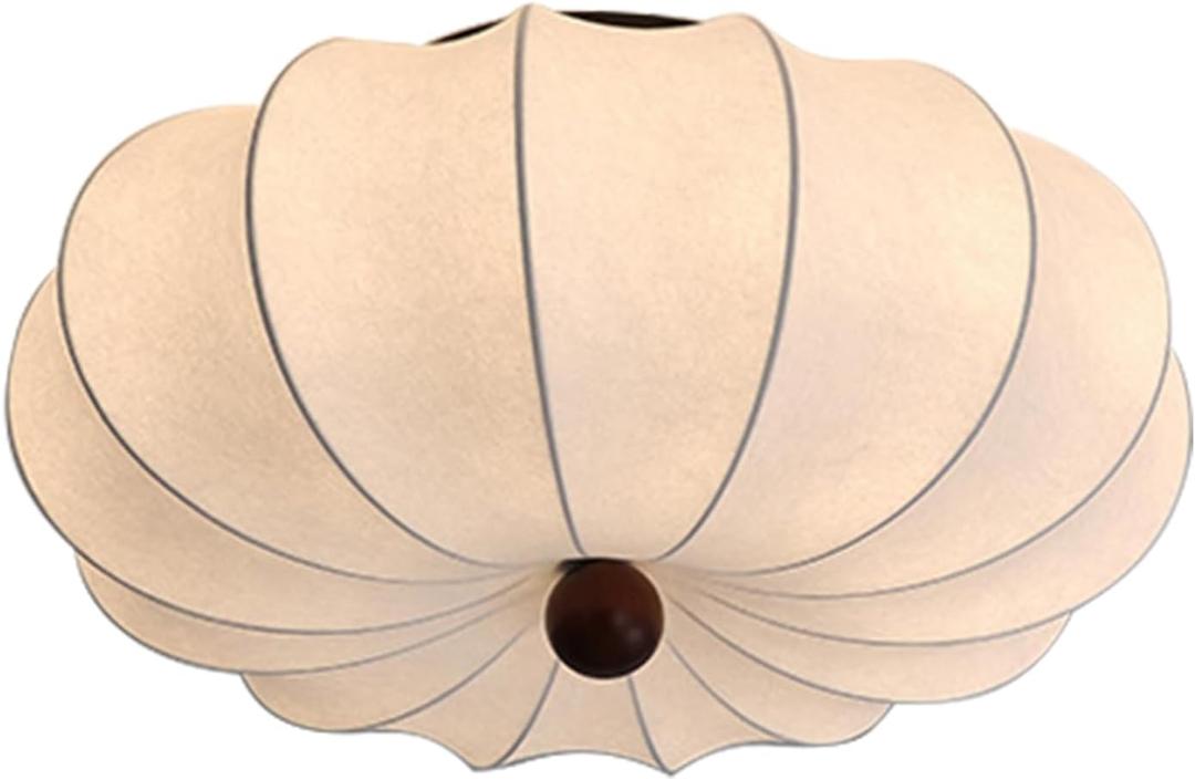 KCO Lighting Japanese Silk Ceiling Light Fixture White Fabric Flush Mount Ceiling Light Large Drum Light Fixtures Boho Chandelier for Bedroom Entryway
