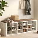 Shoe Rack Bench, Shoe Storage Bench with Cushion, Shoe Organizer 18 Cubbies for Entryway Hallway Bedroom Living Room, Holds Up to 400lbs, Damaged